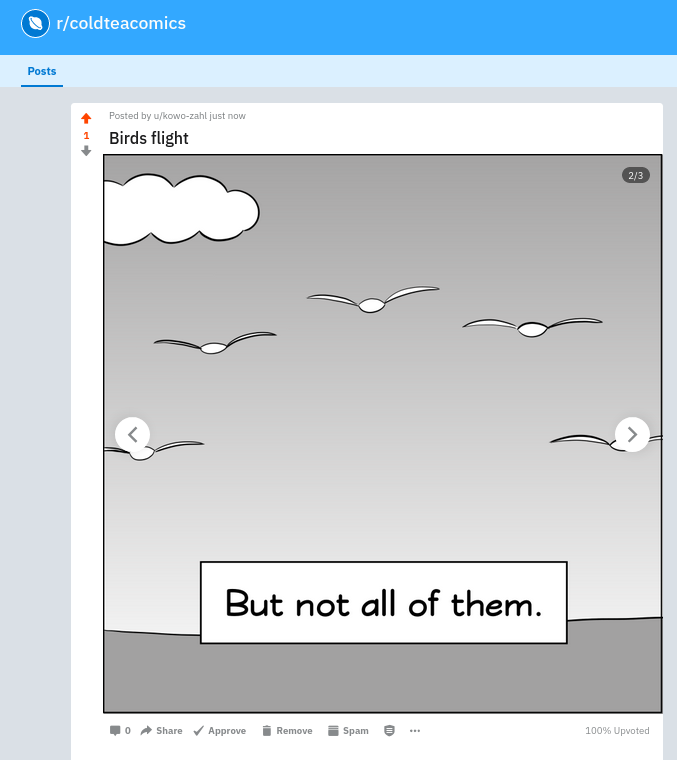 reddit.com Ansicht eines Eintrages mit Gallerie im neuen Design.