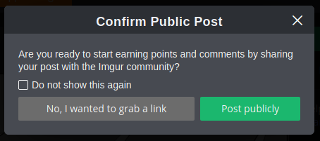Ansicht eines Modals bei Imgur.com um nachzufragen, ob die Gallerie bei Imgur ver&ouml;ffentlich werden soll.