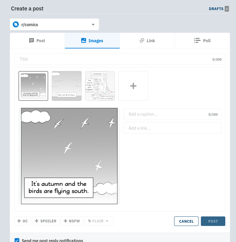 Ansicht von hochgeladenen Bildern im reddit.com Editor.