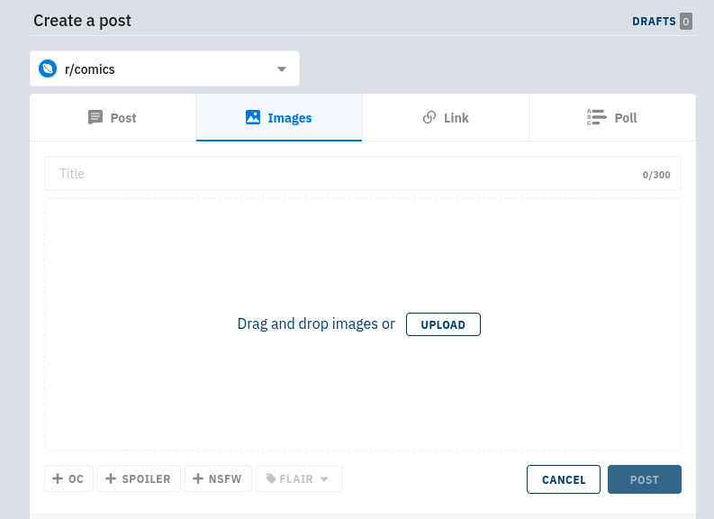 Ansicht des reddit editors auf dem Reiter Images.